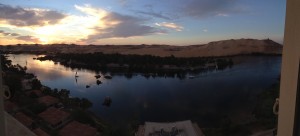 Kitcheners Island at dusk from the Panorama Bar of the Movenpick Aswan Hotel
