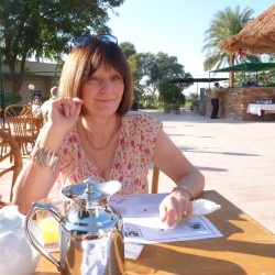 Maritim Jolie Ville Luxor - Barbara breakfasting on the banks of the Nile, November 2012.