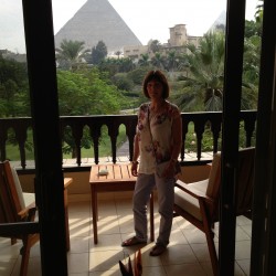 Barbara in one of the Pyramid View rooms, Garden Wing at the Oberoi Mena House, Cairo Nov 2012